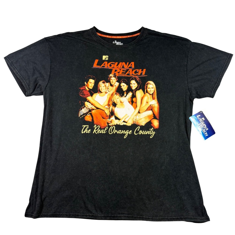 MTV Laguna Beach Graphic Tee Mens XL Black Mineral Wash The Real Orange County